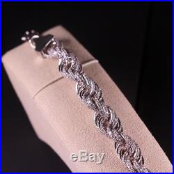925 Sterling Silver Rope Style Bracelet Gents FULL Cubic Zirconia Stones