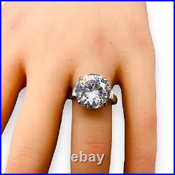 925 Sterling Silver Round Faceted Cubic Zirconia 11.5mm Stone Ring Size 9