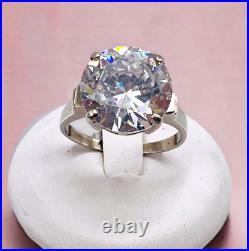 925 Sterling Silver Round Faceted Cubic Zirconia 11.5mm Stone Ring Size 9