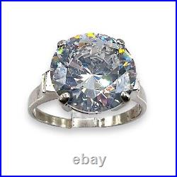 925 Sterling Silver Round Faceted Cubic Zirconia 11.5mm Stone Ring Size 9