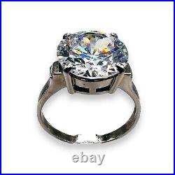 925 Sterling Silver Round Faceted Cubic Zirconia 11.5mm Stone Ring Size 9