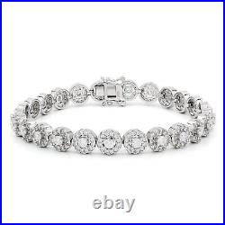 925 Sterling Silver Round Halo Cluster Tennis Bracelet, Cubic Zirconia Bracelet