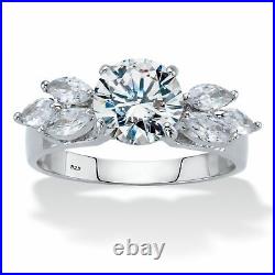 925 Sterling Silver Round and Marquise Cubic Zirconia Engagement Ring