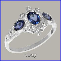 925 Sterling Silver Sapphire Cubic Zirconia Womens Trilogy Ring Sizes J to Z