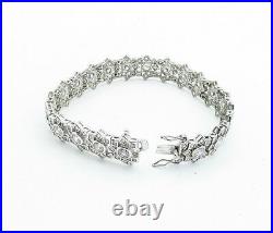 925 Sterling Silver Shiny Cubic Zirconia Floral Link Chain Bracelet BT2002