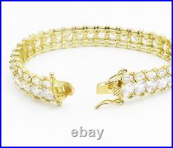 925 Sterling Silver Shiny Cubic Zirconia Gold Plated Tennis Bracelet BT3463