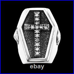 925 Sterling Silver Skulls and Cross Ring with White Cubic Zirconia Stones