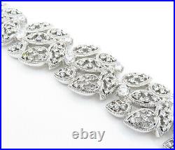 925 Sterling Silver Sparkling Cubic Zirconia Floral Chain Bracelet BT2370