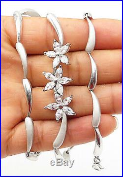 925 Sterling Silver Sparkling Cubic Zirconia Flowers Chain Necklace N2334