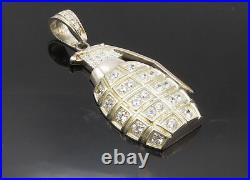 925 Sterling Silver Sparkling Cubic Zirconia Hand Grenade Pendant PT7313