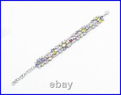925 Sterling Silver Sparkling Multi-Color Cubic Zirconia Chain Bracelet- B7341
