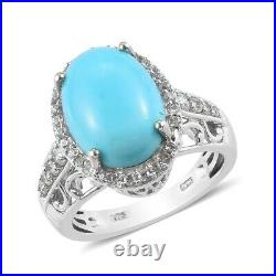 925 Sterling Silver Turquoise Halo Ring Cubic Zirconia CZ Gift Size 7 Ct 5.8