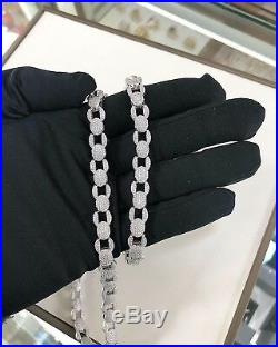 925 Sterling Silver Unique Chain Gents FULL Cubic Zirconia Stones