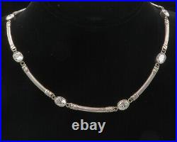 925 Sterling Silver Vintage Cubic Zirconia Bar Link Chain Necklace NE1795