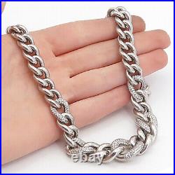 925 Sterling Silver Vintage Cubic Zirconia Curb Link Chain Necklace NE1124