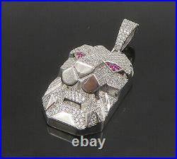 925 Sterling Silver Vintage Cubic Zirconia Encrusted Lion Pendant PT19317