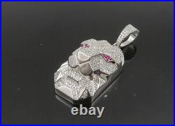 925 Sterling Silver Vintage Cubic Zirconia Encrusted Lion Pendant PT19317