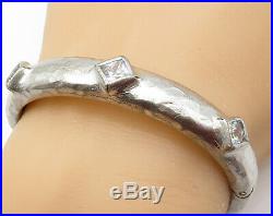 925 Sterling Silver Vintage Cubic Zirconia Hammered Bangle Bracelet B3287
