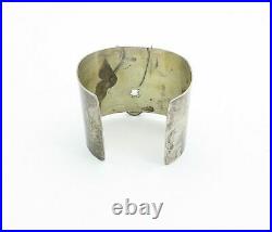 925 Sterling Silver Vintage Cubic Zirconia Modernist Cuff Bracelet B8517