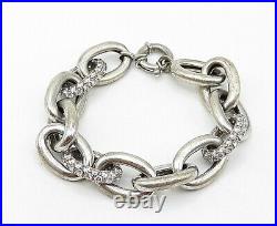 925 Sterling Silver Vintage Cubic Zirconia Oval Link Chain Bracelet B5276