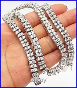 925 Sterling Silver- Vintage Paved Cubic Zirconia Two Row Tennis Necklace- N1872