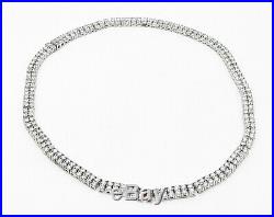 925 Sterling Silver- Vintage Paved Cubic Zirconia Two Row Tennis Necklace- N1872