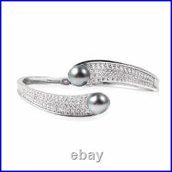 925 Sterling Silver White Cubic Zirconia CZ Bangle Cuff Bracelet Size 8 Ct 4.9