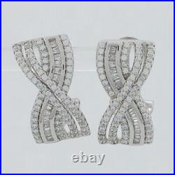 925 Sterling Silver White Cubic Zirconia Crossover French Clip Post Earrings