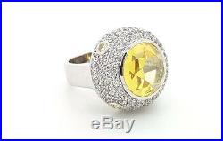 925 Sterling Silver Yellow Cubic Zirconia Cz Large Round Ladies Cocktail Ring