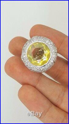 925 Sterling Silver Yellow Cubic Zirconia Cz Large Round Ladies Cocktail Ring