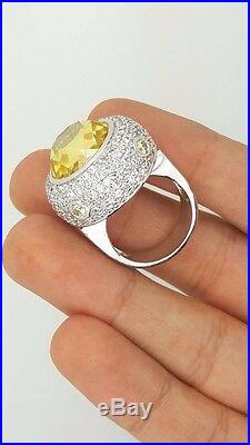 925 Sterling Silver Yellow Cubic Zirconia Cz Large Round Ladies Cocktail Ring