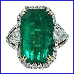 925 Two Toned Silver 34.00 Carat Emerald & Trillion Cut Cubic Zirconia Fine Ring
