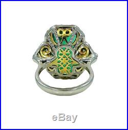925 Two Toned Silver 34.00 Carat Emerald & Trillion Cut Cubic Zirconia Fine Ring