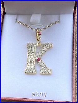 9K Solid Gold Letter K Hallmarks Cubic Zirconia's Sterling Silver Chain