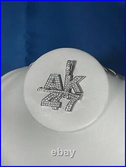 AK47 Style 925 Sterling Silver Pendant Cubic Zirconia Stones Iced Out White