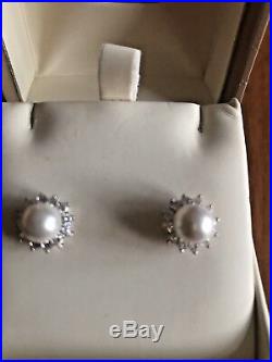APASSIONATA Silver freshwater pearl and cubic zirconia earrings/pendant. NEW