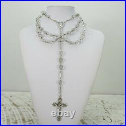 ART DECO Sterling Silver CRYSTAL cubic Bead CC ROSARY 29 antique vintage