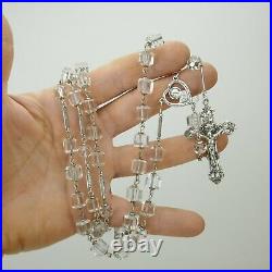 ART DECO Sterling Silver CRYSTAL cubic Bead CC ROSARY 29 antique vintage