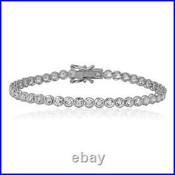 AVORA 925 Sterling Silver 3mm Round Bezel-set Cubic Zirconia CZ Tennis Bracelet