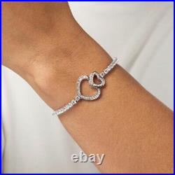 Absolute Sterling Silver Cubic Zirconia Heart Line Bracelet. 7-1/4
