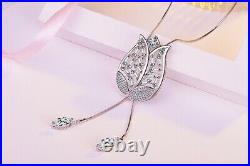 Adjustable Sterling Silver Cubic Zirconia Rose Necklace, 925 Sterling Silver
