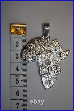African Map Pendant Sterling Silver Cubic Stone 925