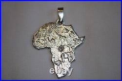African Map Pendant Sterling Silver Cubic Stone 925
