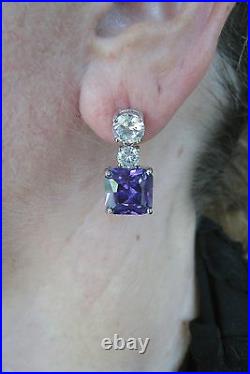 Amethyst 8.84 Ctw & Cubic Zirconia Earrings 925 Sterling Silver