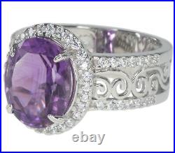 Amethyst Gemstone Oval Cubic Zirconia Intricate Cut-out Sterling Silver 925 Ring