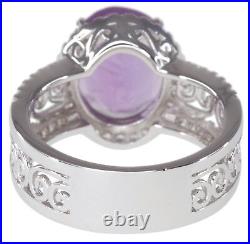 Amethyst Gemstone Oval Cubic Zirconia Intricate Cut-out Sterling Silver 925 Ring