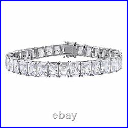 Amour Sterling Silver 50ct TGW Rectangular-Cut Cubic Zirconia Tennis Bracelet