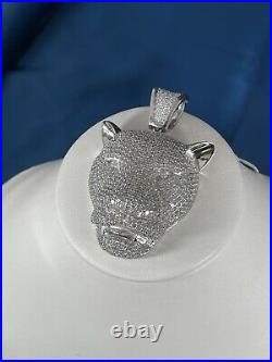 Animal Face Style 925 Sterling Silver Pendant Cubic Zirconia Stones Iced Out