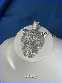 Animal Face Style 925 Sterling Silver Pendant Cubic Zirconia Stones Iced Out