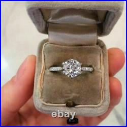 Antique Round Cubic Zirconia 925 Sterling Silver Solitaire 2.35 CT Wedding Ring